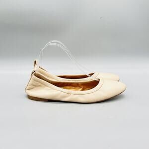 J Crew Shoes Womens 8.5 Beige Leather Ballet Flats Round Toe Slip On Italy